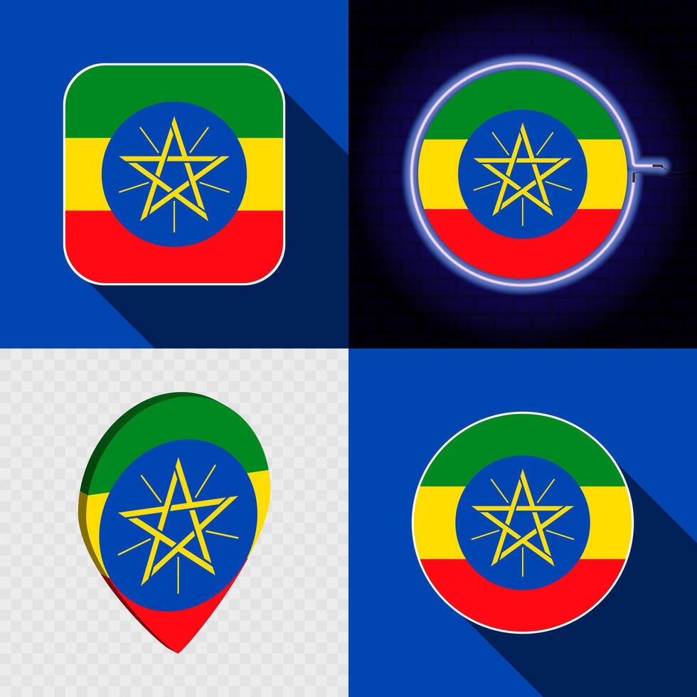 Set of modern icons with the national flag of Ethiopia. vector