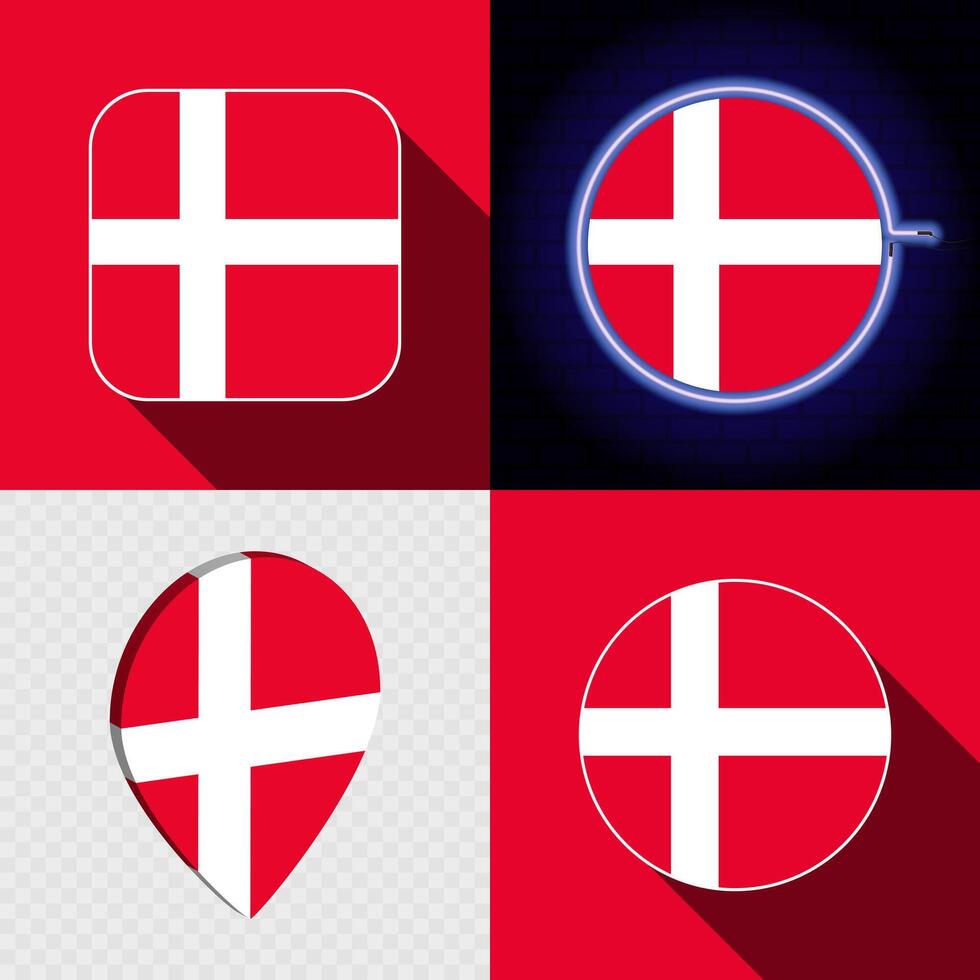 Set of modern icons with the national flag of Denmark. vector