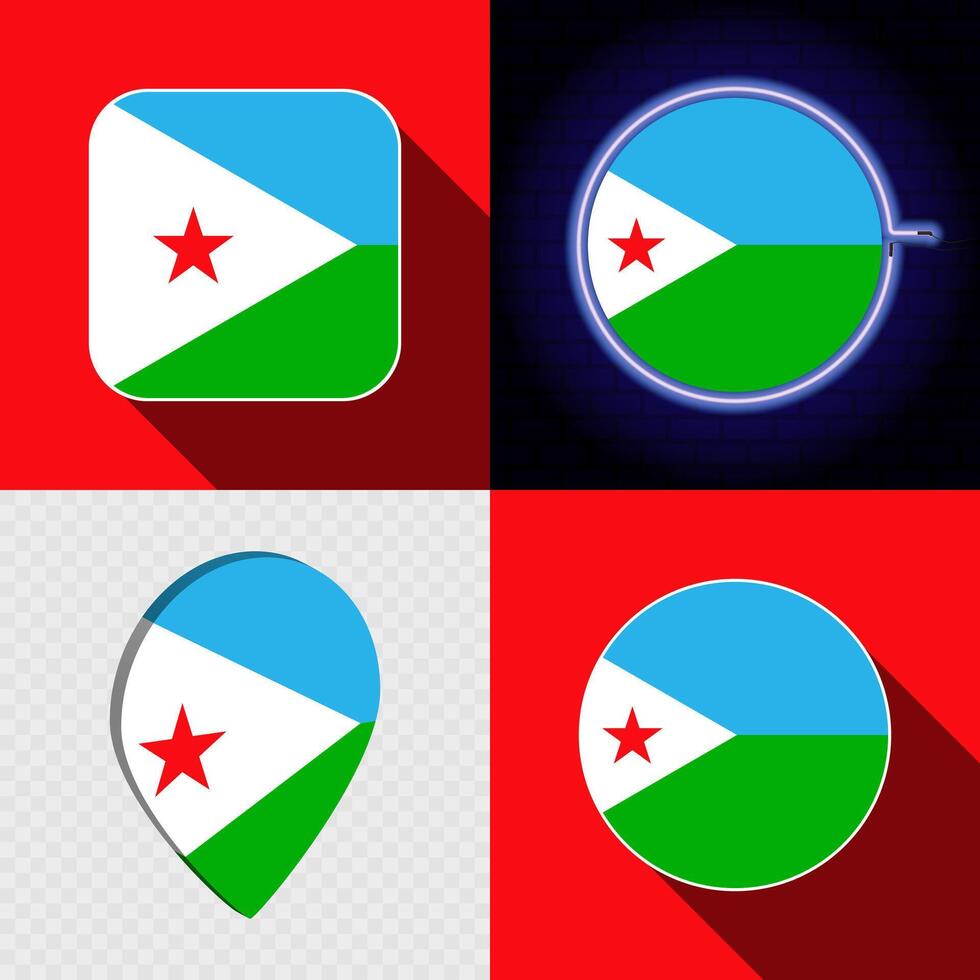 Set of modern icons with the national flag of Djibouti. vector