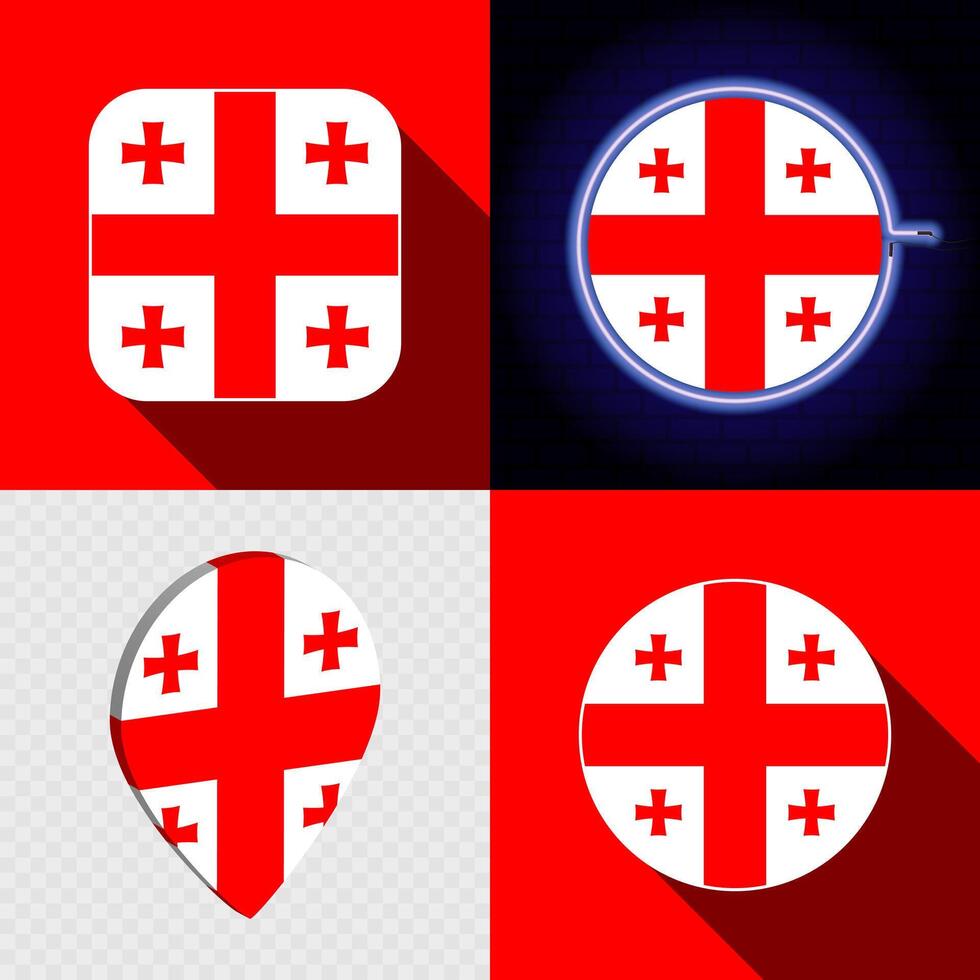 Set of modern icons with the national flag of Georgia. vector