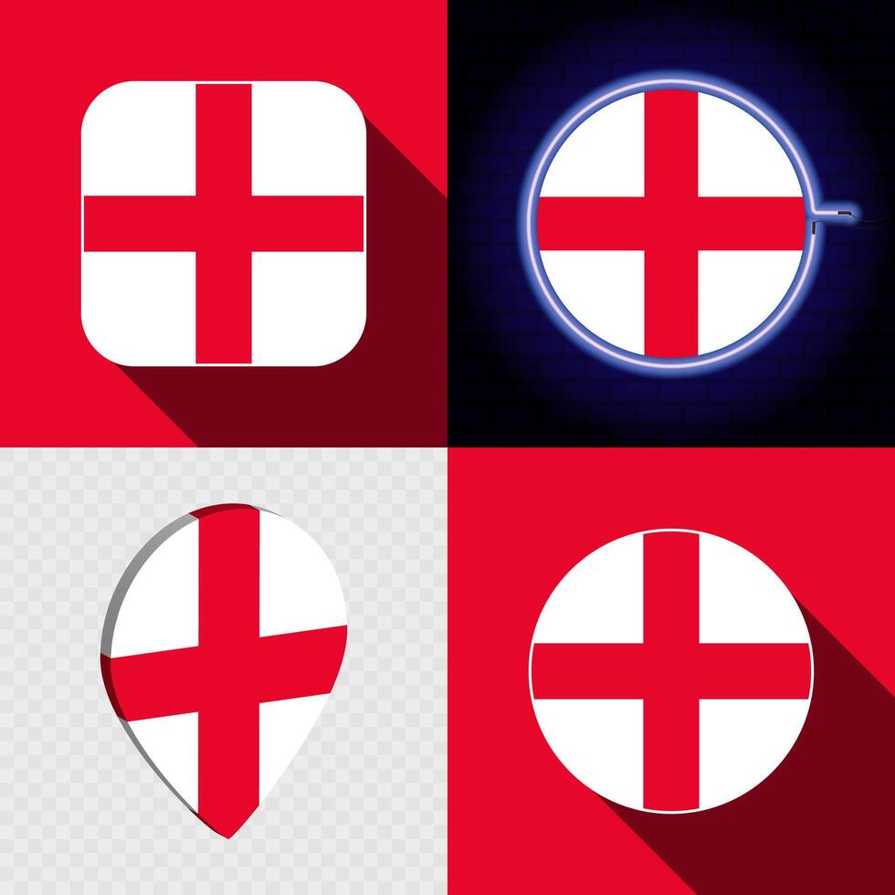 Set of modern icons with the national flag of England. vector