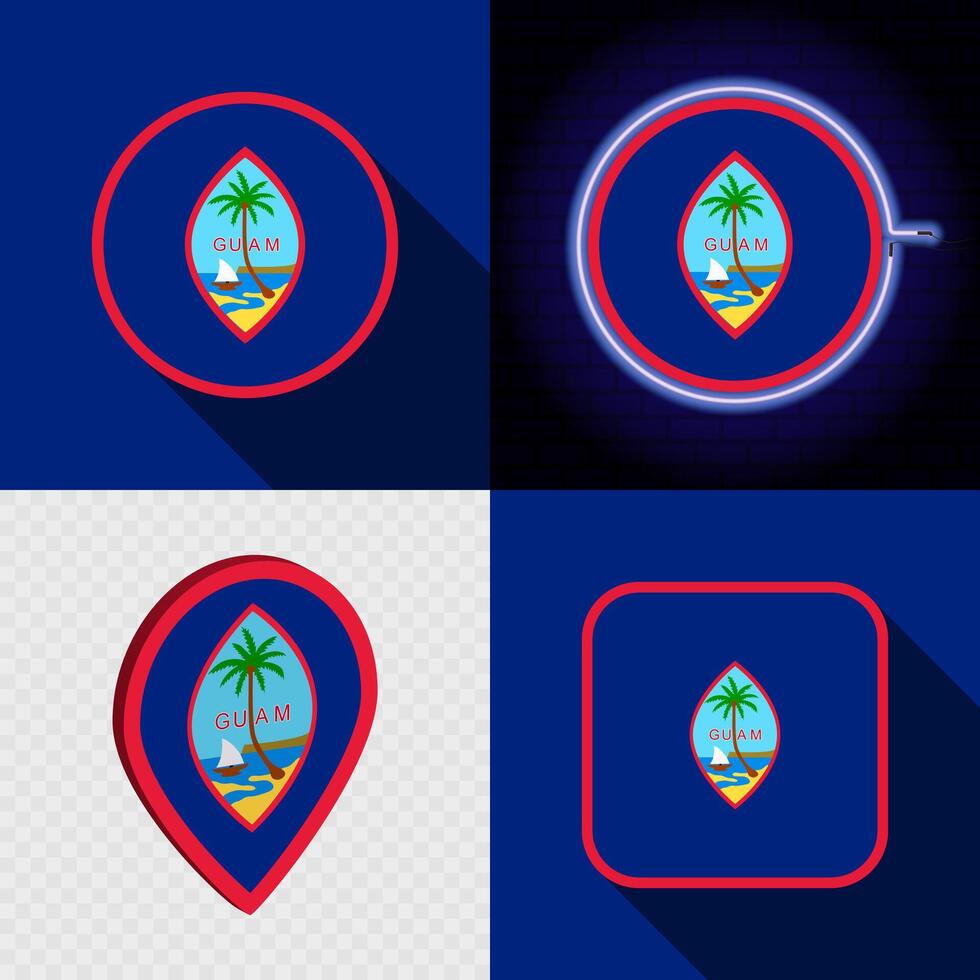 Set of modern icons with the national flag of Guam. vector
