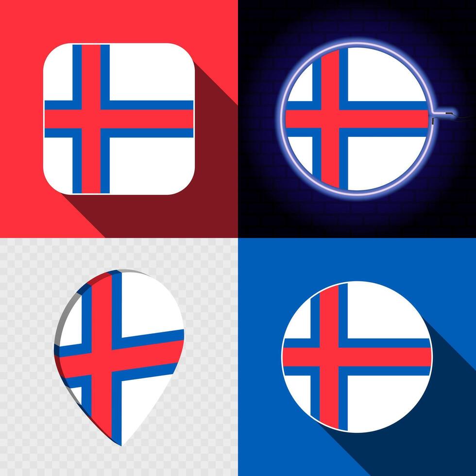 Set of modern icons with the national flag of Faroe Islands. vector