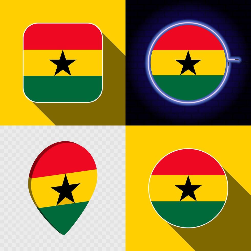 Set of modern icons with the national flag of Ghana. vector