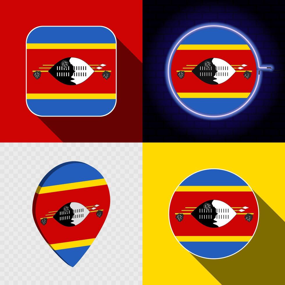 Set of modern icons with the national flag of Eswatini. vector