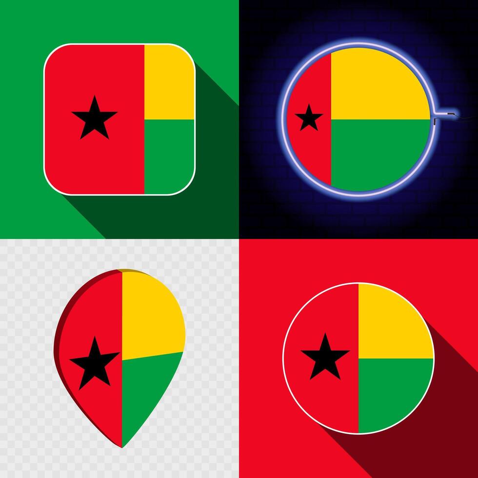 Set of modern icons with the national flag of Guinea Bissau. vector