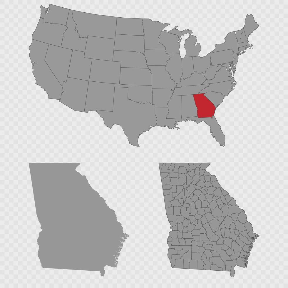 Georgia map set with USA location, clean outline, and full county breakdown. vector