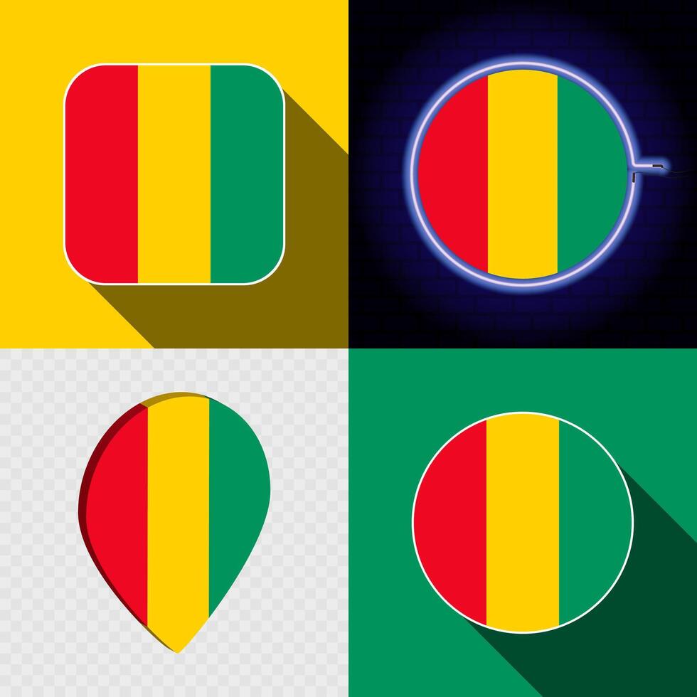 Set of modern icons with the national flag of Guinea. vector