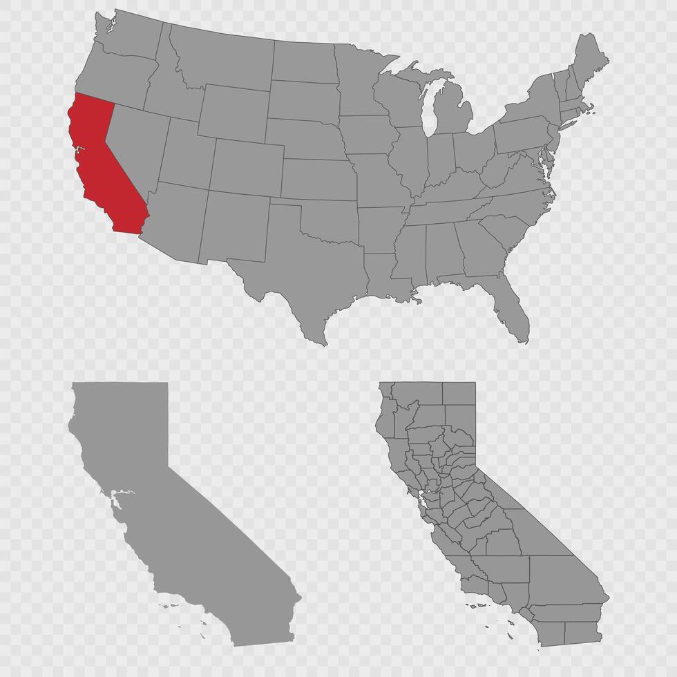 California map set with USA location, clean outline, and full county breakdown. vector