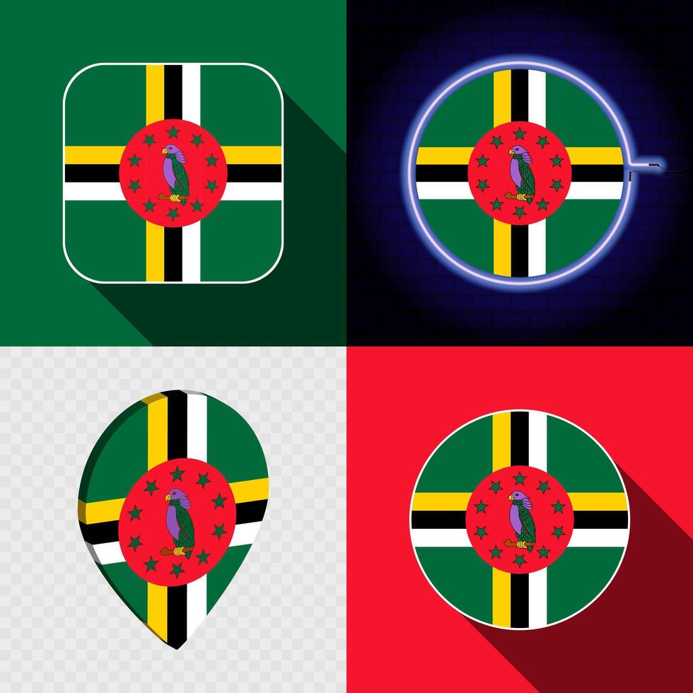 Set of modern icons with the national flag of Dominica. vector