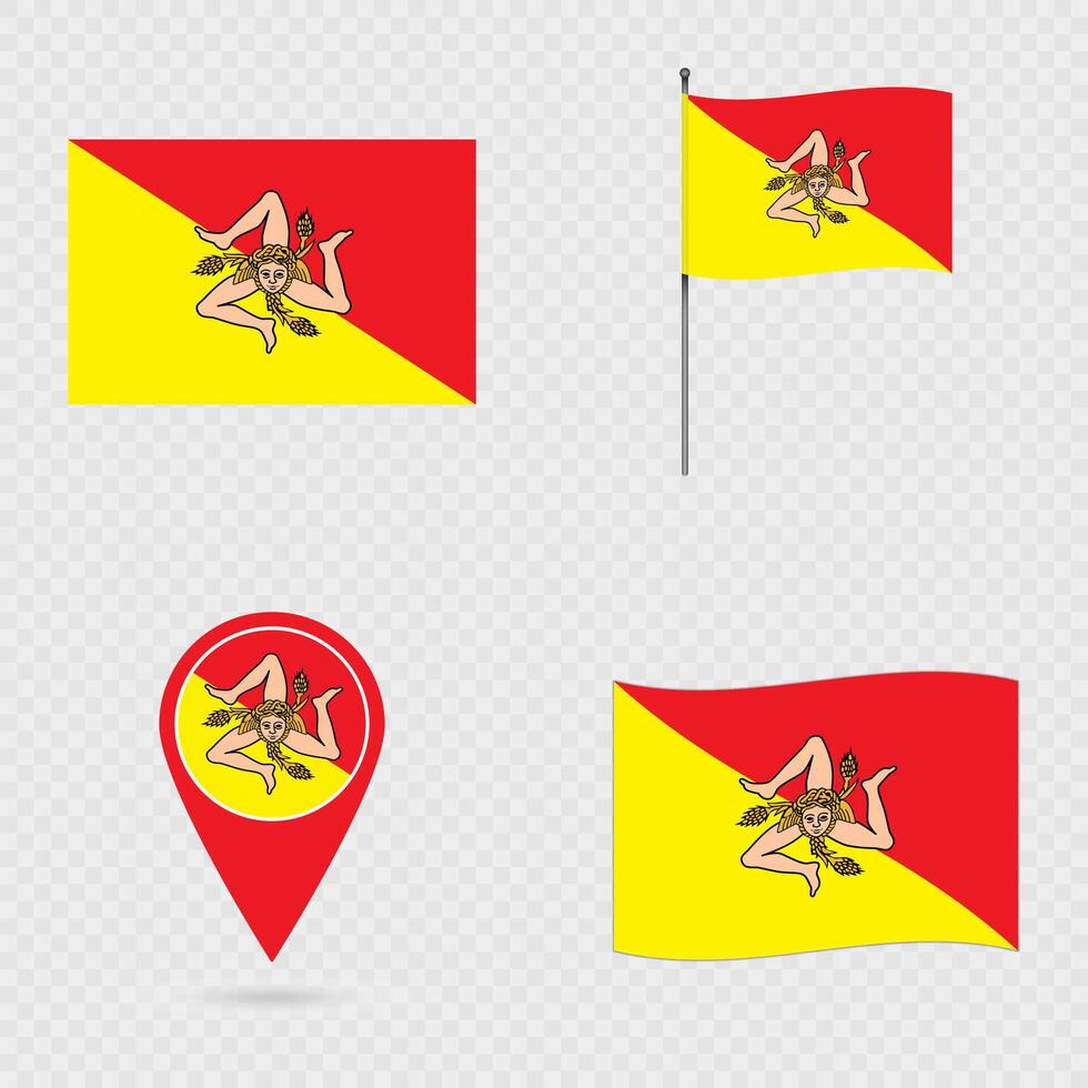 Sicily Flag Set, Region of Italy. vector