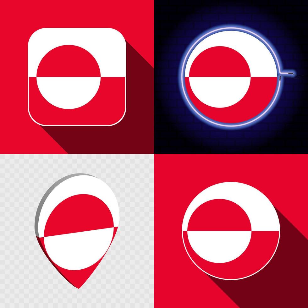 Set of modern icons with the national flag of Greenland. vector