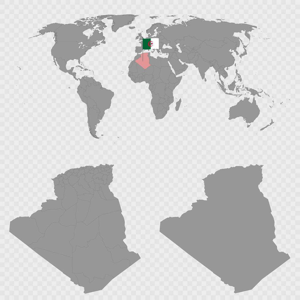 Algeria Map Set with World Location. vector