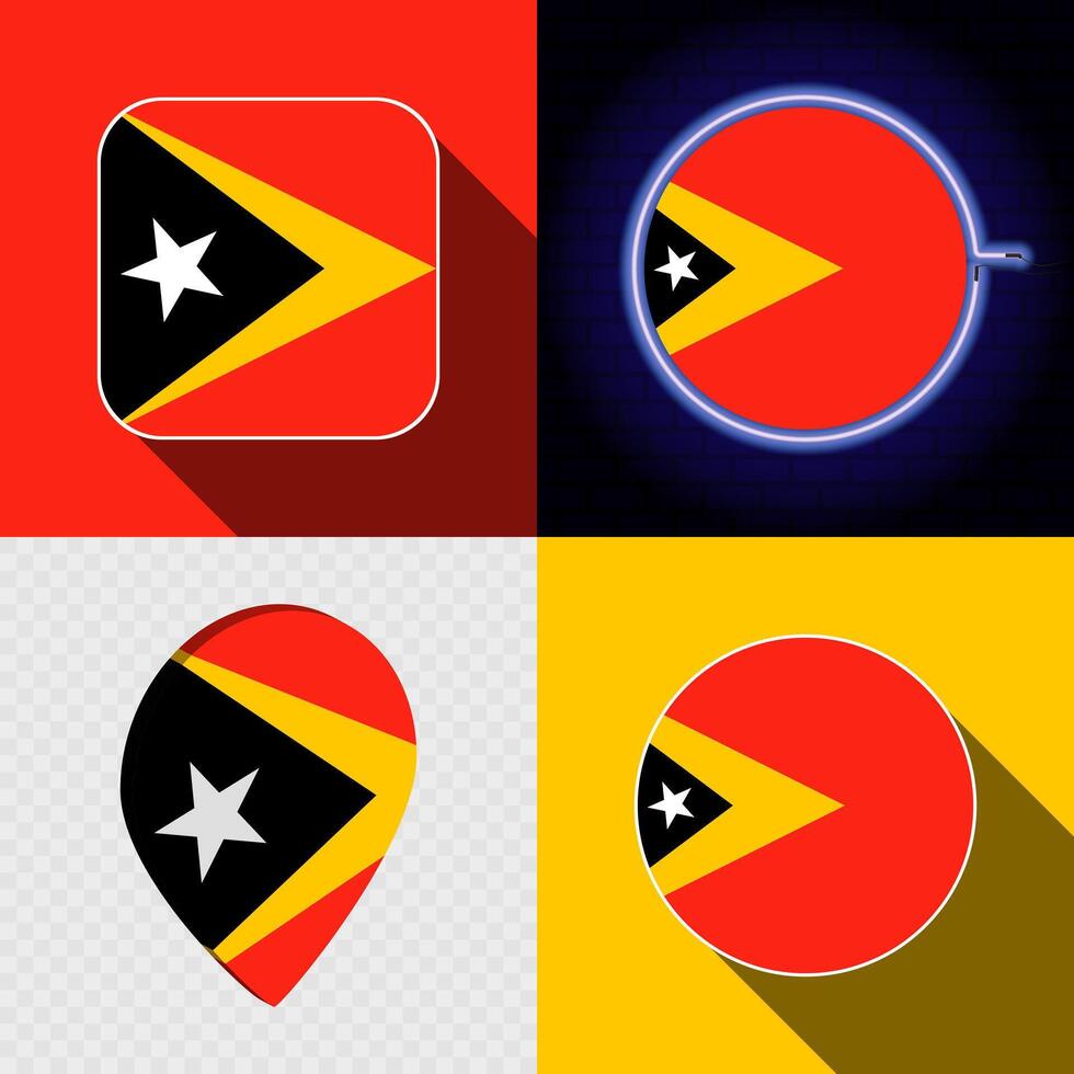 Set of modern icons with the national flag of East Timor. vector