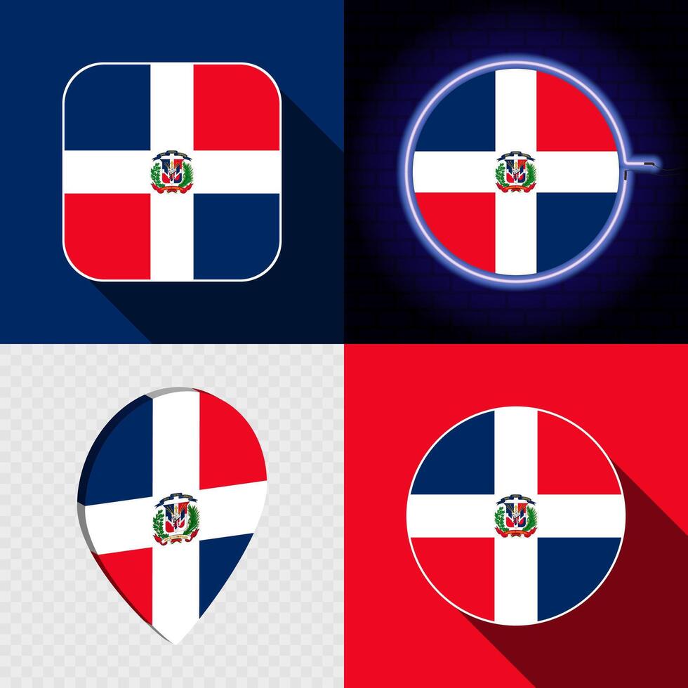 Set of modern icons with the national flag of Dominican Republic. vector