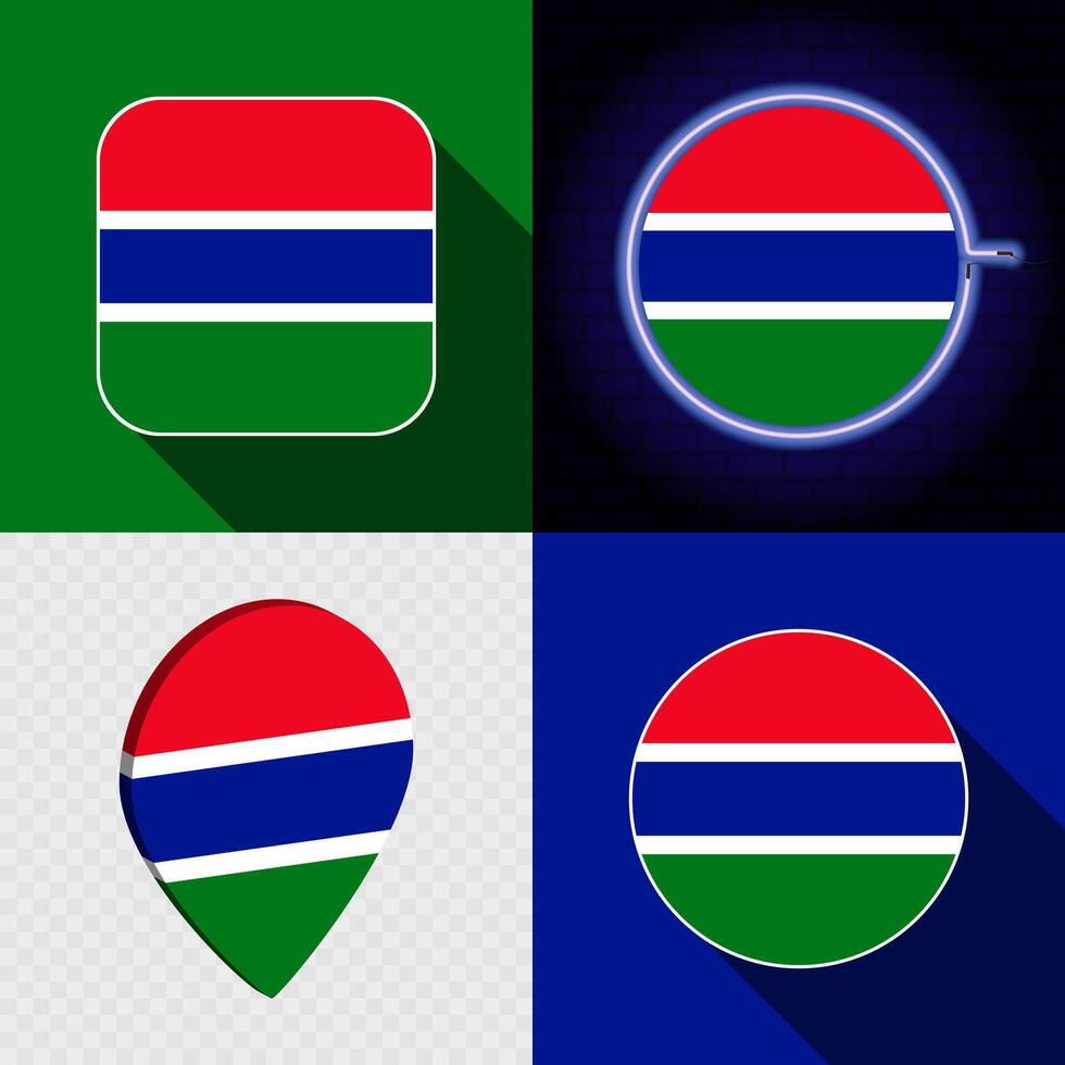 Set of modern icons with the national flag of Gambia. vector