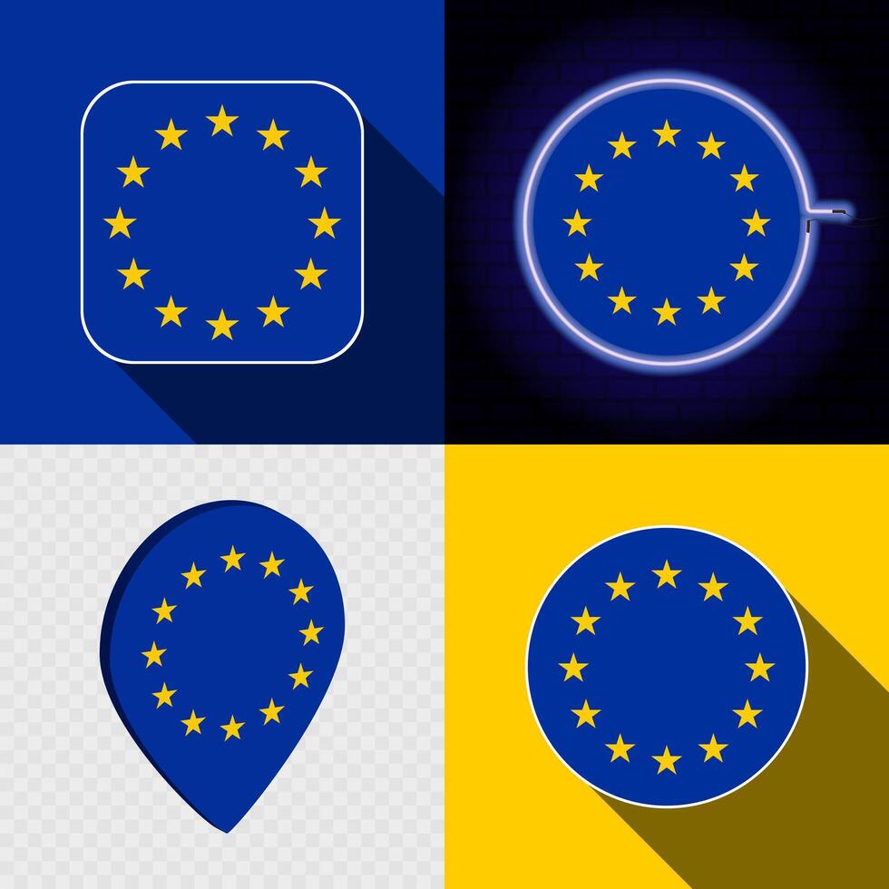 Set of modern icons with the national flag of European Union. vector
