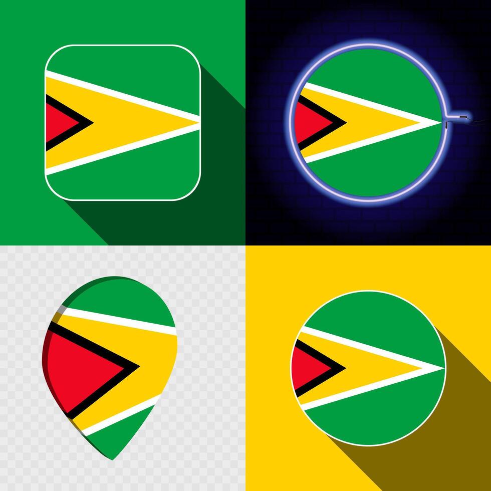 Set of modern icons with the national flag of Guyana. vector