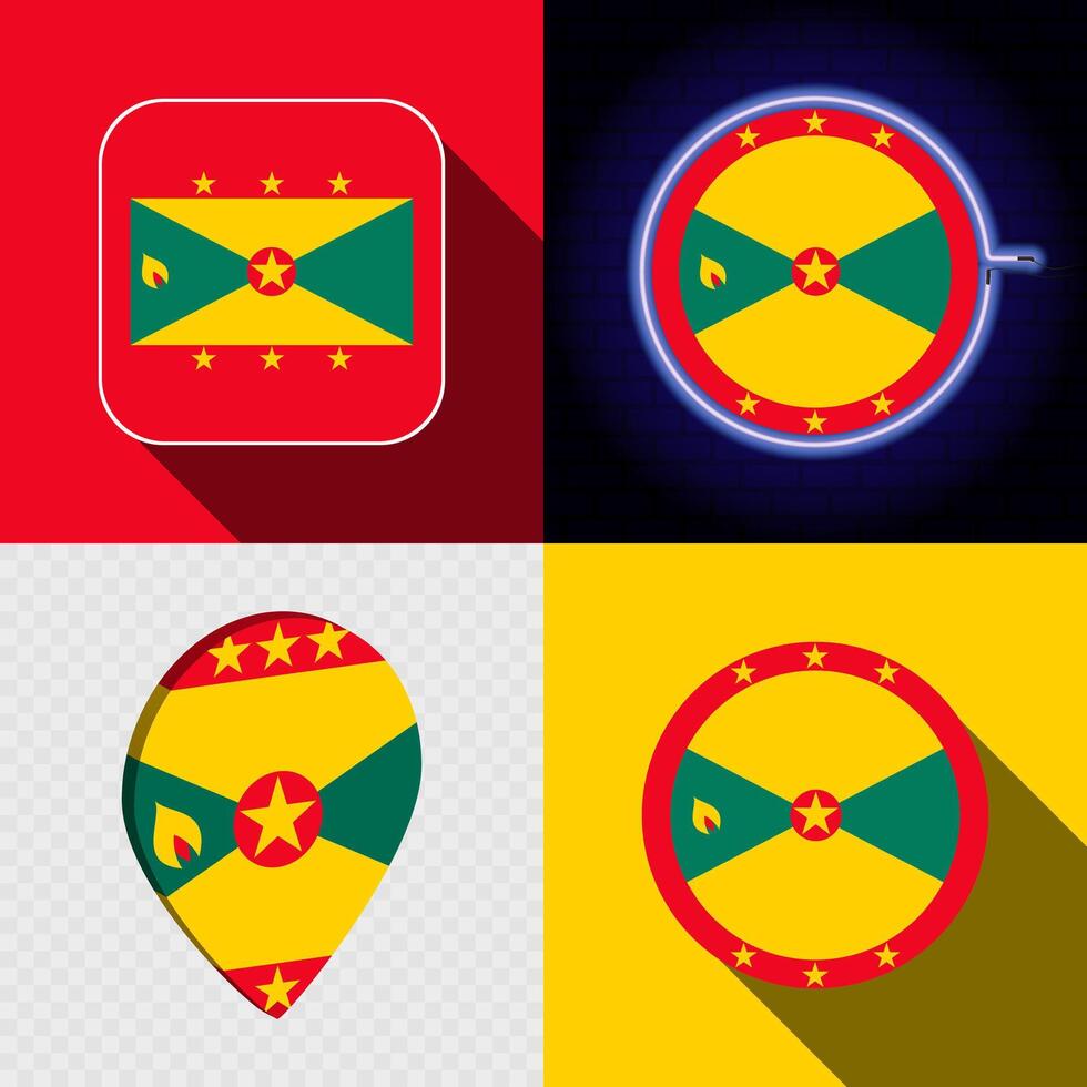 Set of modern icons with the national flag of Grenada. vector