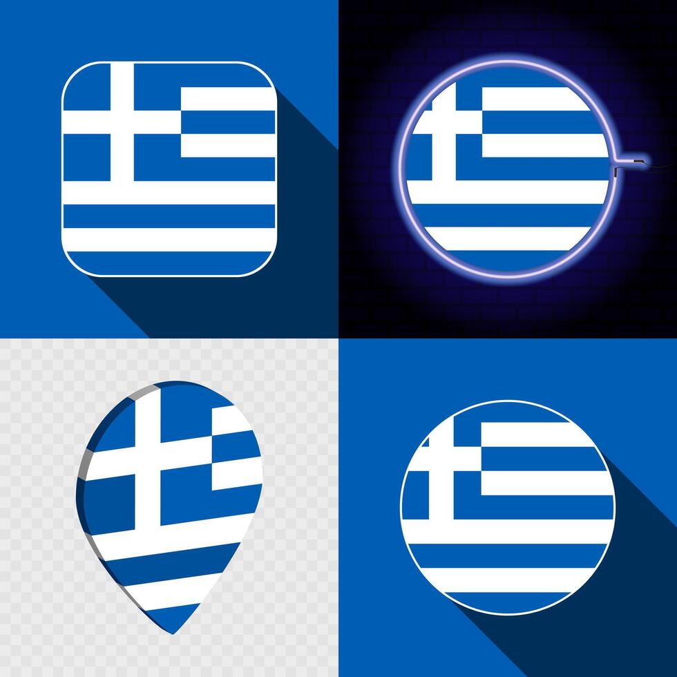Set of modern icons with the national flag of Greece. vector