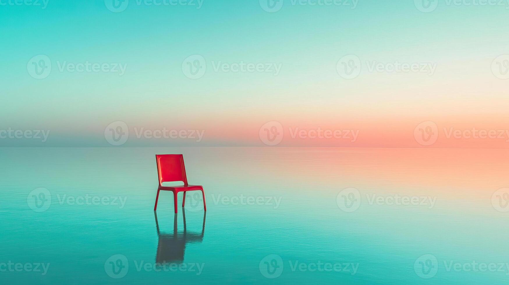 A chair sits on the edge of the ocean at sunset photo