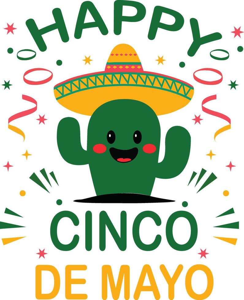 cactus happy cinco de mayo vector