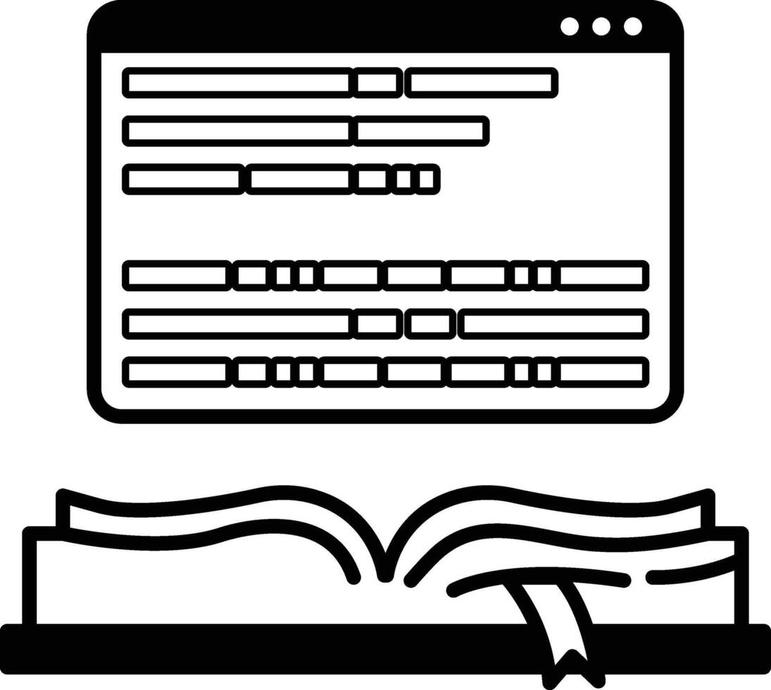 computer monitor with a book open on the right side vector