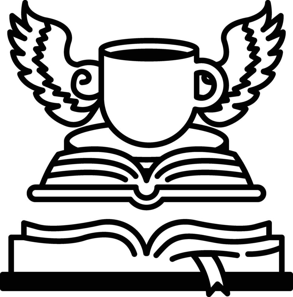 book with a cup and a winged cup on top of it vector