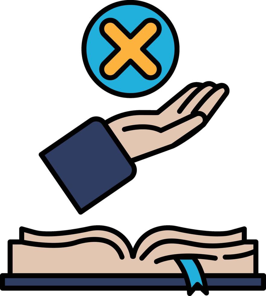 A hand is holding an open book with an X on it vector