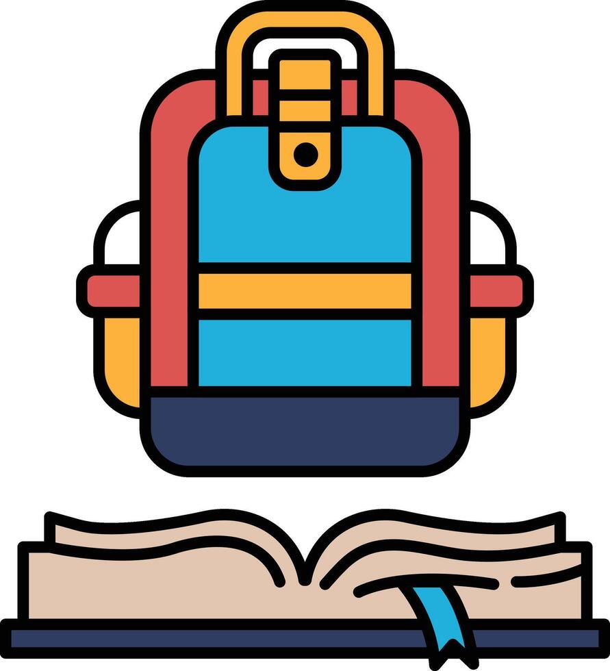 A backpack is on top of an open book vector