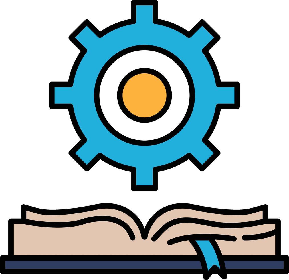 A blue and yellow gear is shown with an open book vector