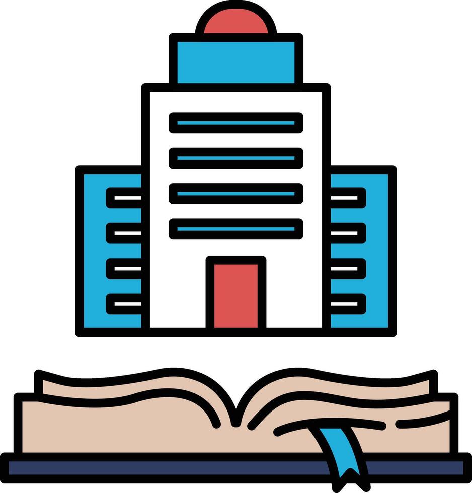 A building is shown with a book open on top of it vector