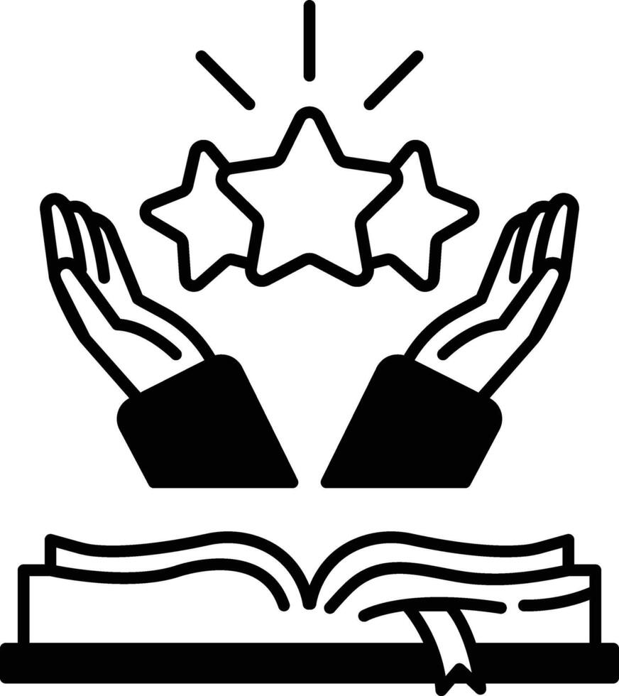 hand holding three stars in the air with an open book in the background vector