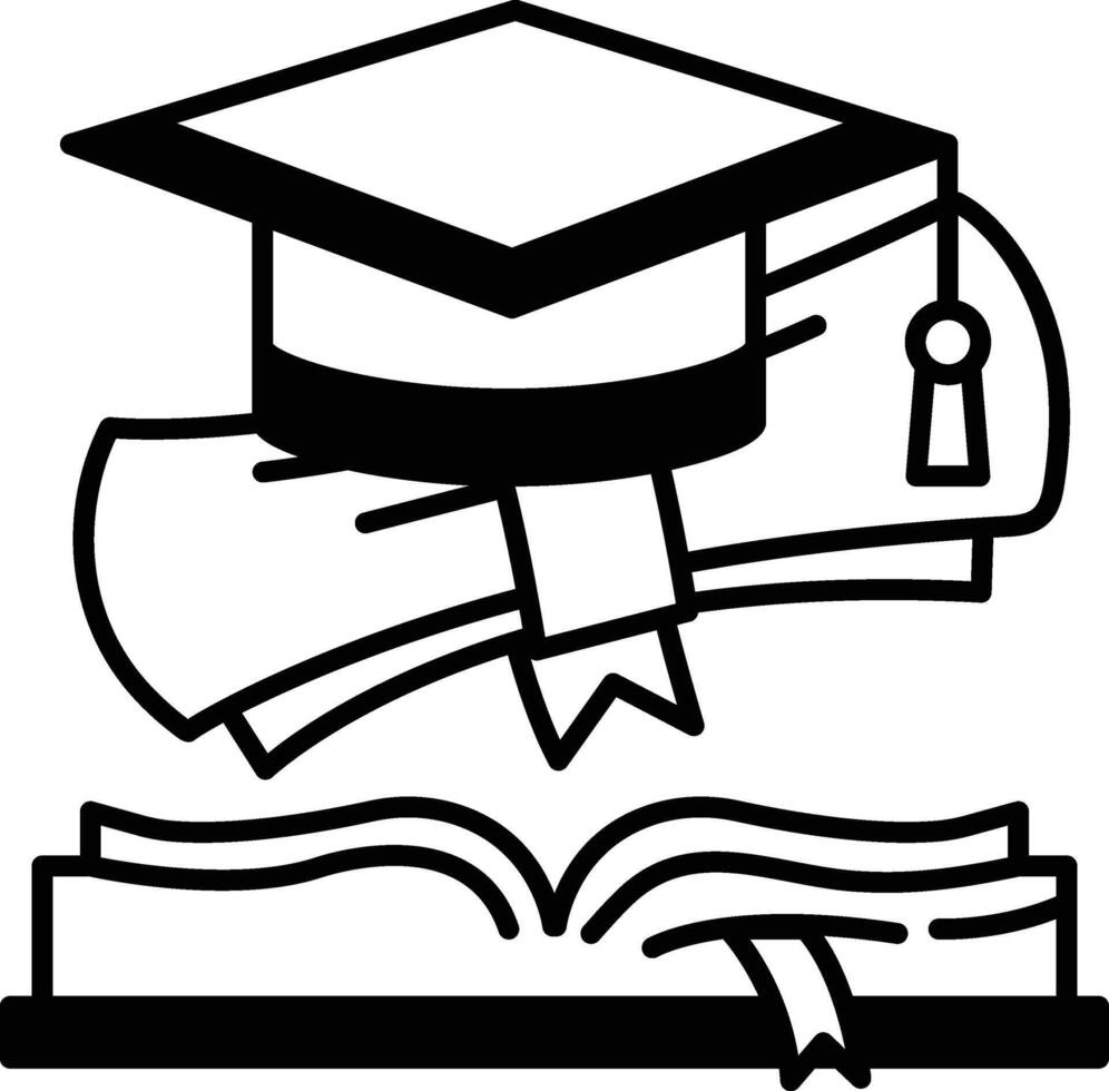 graduation cap and diploma are shown above an open book vector