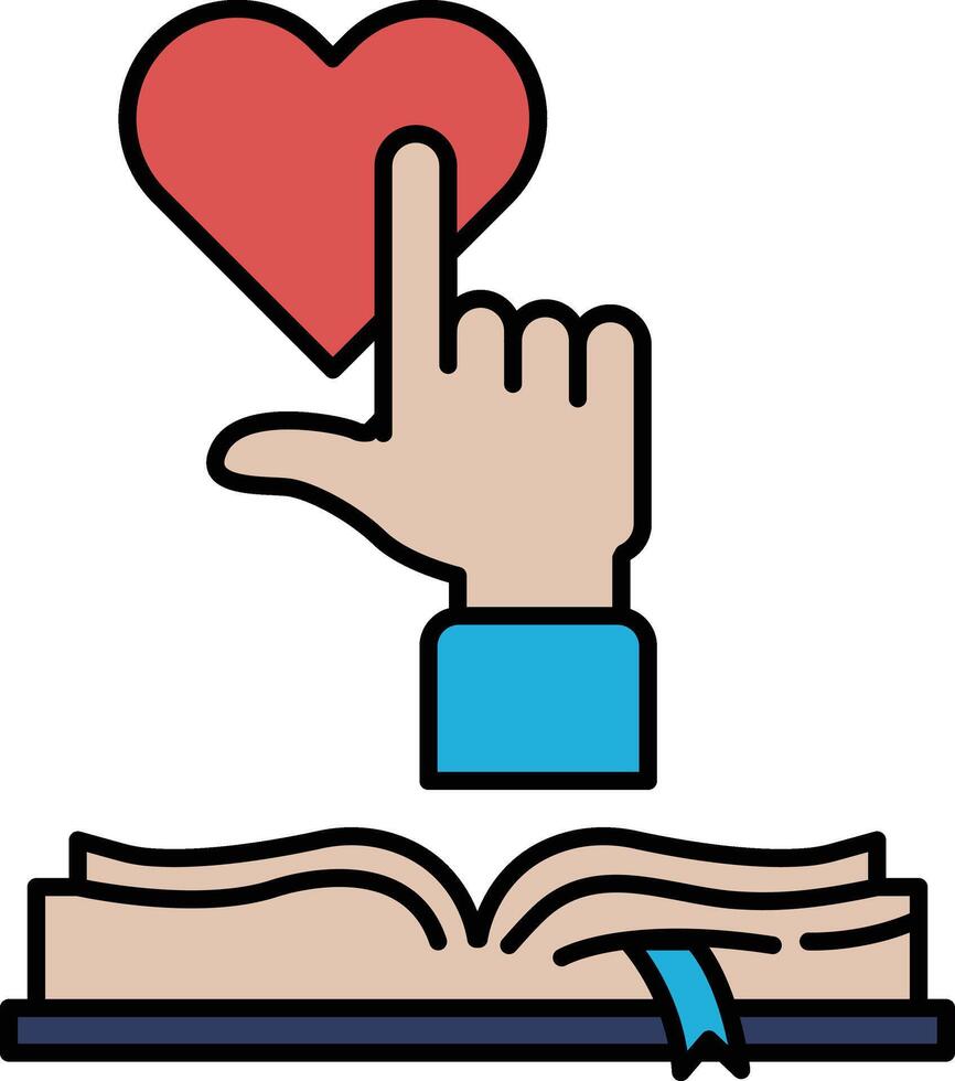 A hand pointing to a heart on a book vector