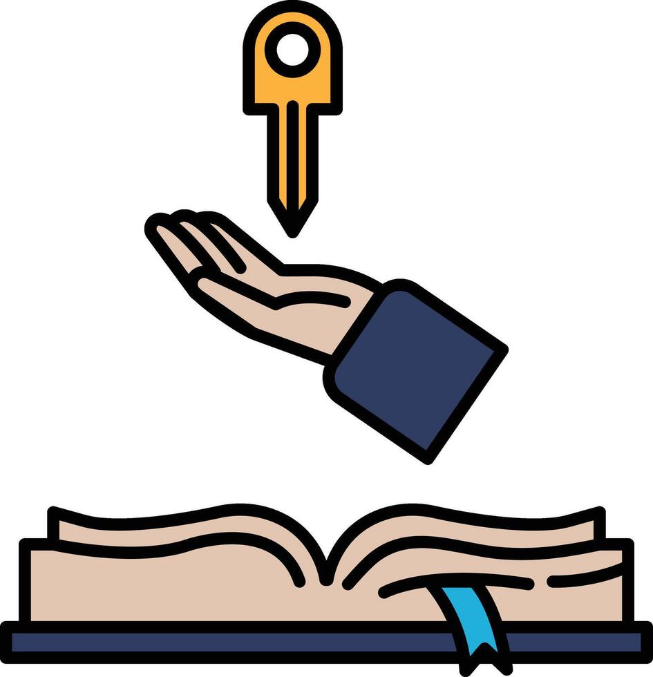 A hand is holding a key above an open book vector