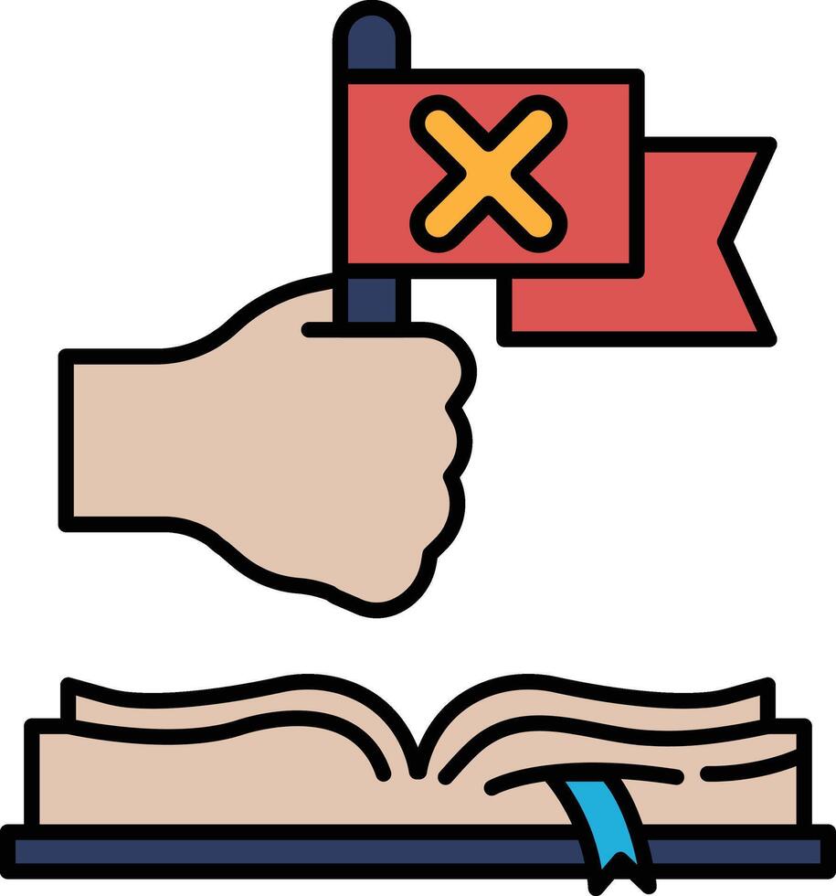 A hand holding a red X flag with a blue ribbon vector