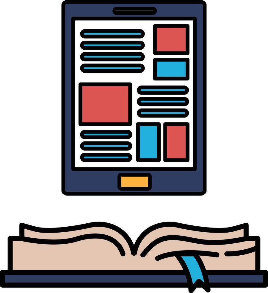 A tablet is shown next to an open book vector