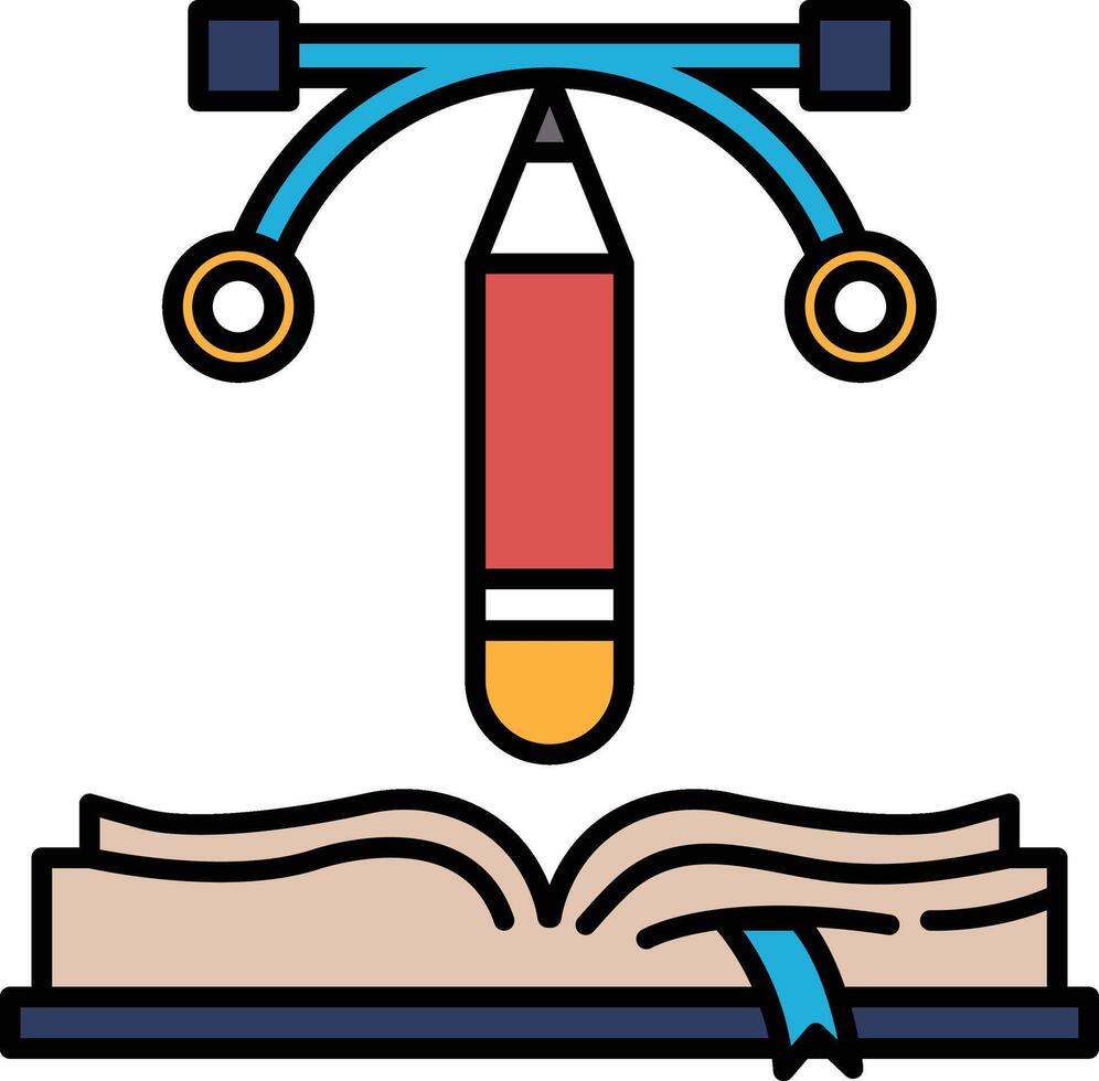A pencil is drawn above an open book vector