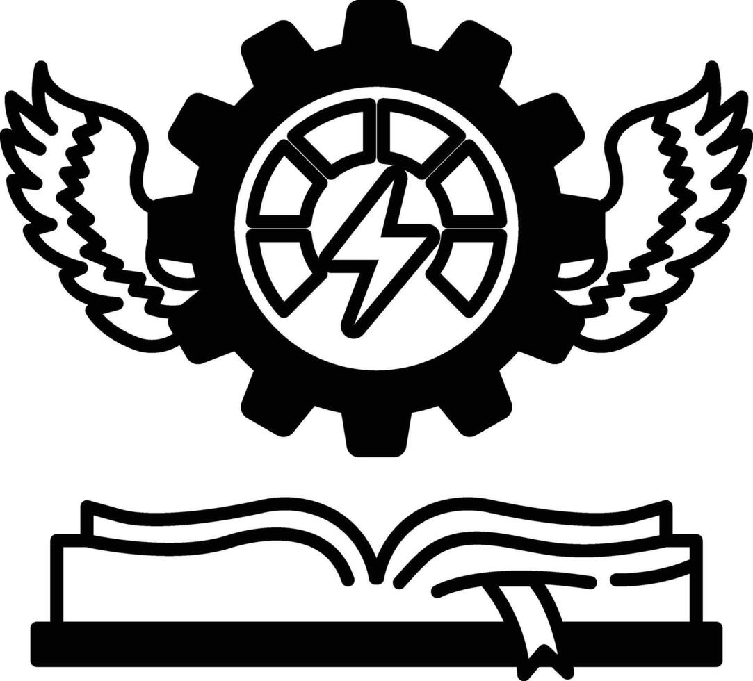 graphic of a gear with wings and a book vector