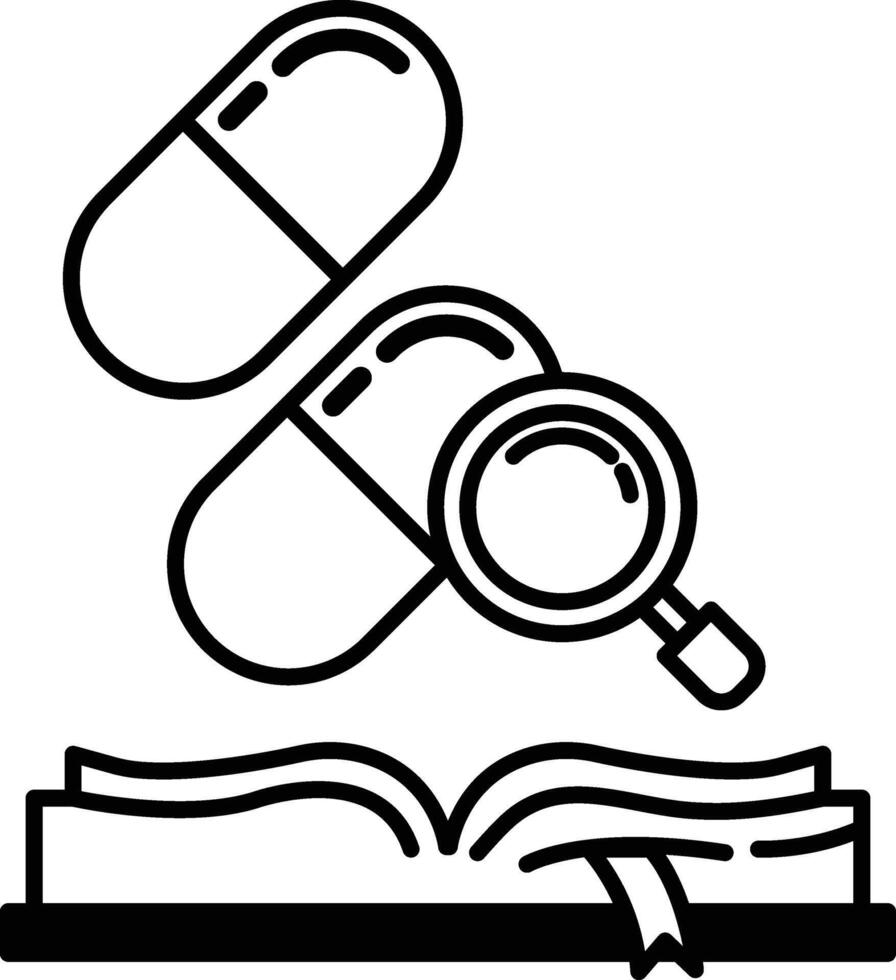 book with a magnifying glass and two pills on the pages vector