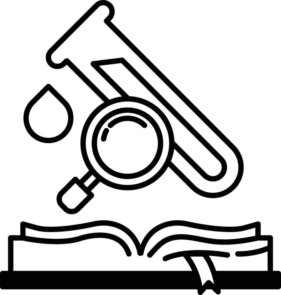 book with a magnifying glass and a blood droplet on it vector