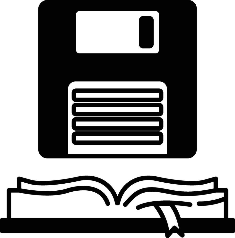 floppy disc is shown with a book open on top of it vector