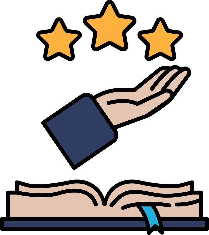 A hand is holding a book with three stars above it vector