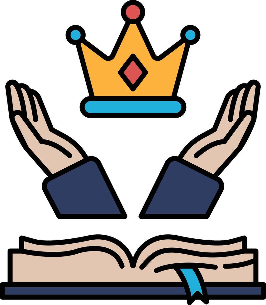 A crown is on top of two hands that are holding an open book vector