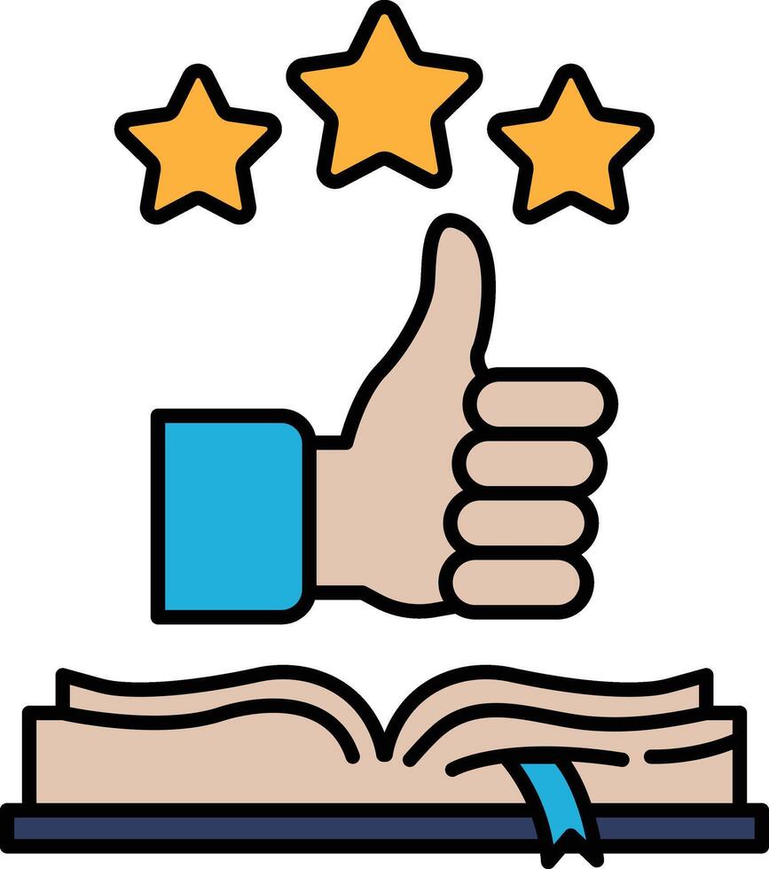 A hand giving a thumbs up to a book with three stars vector