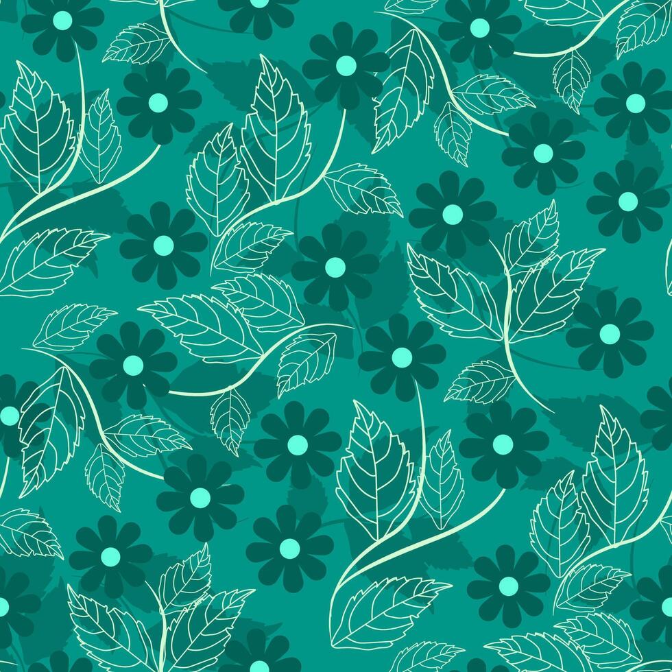 Floral pattern features teal daisies with circular centers vector