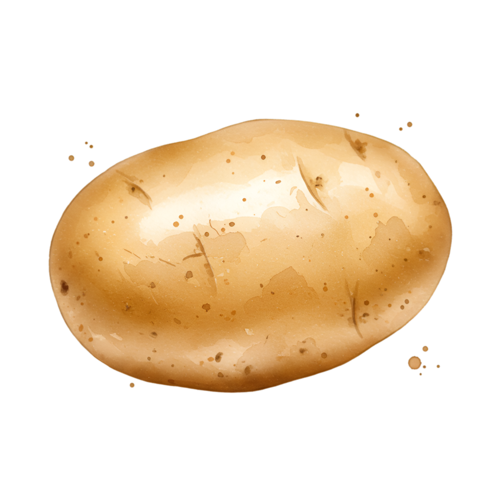 A single potato with a light brown skin and small imperfections against a plain surrounding area on transparent background png