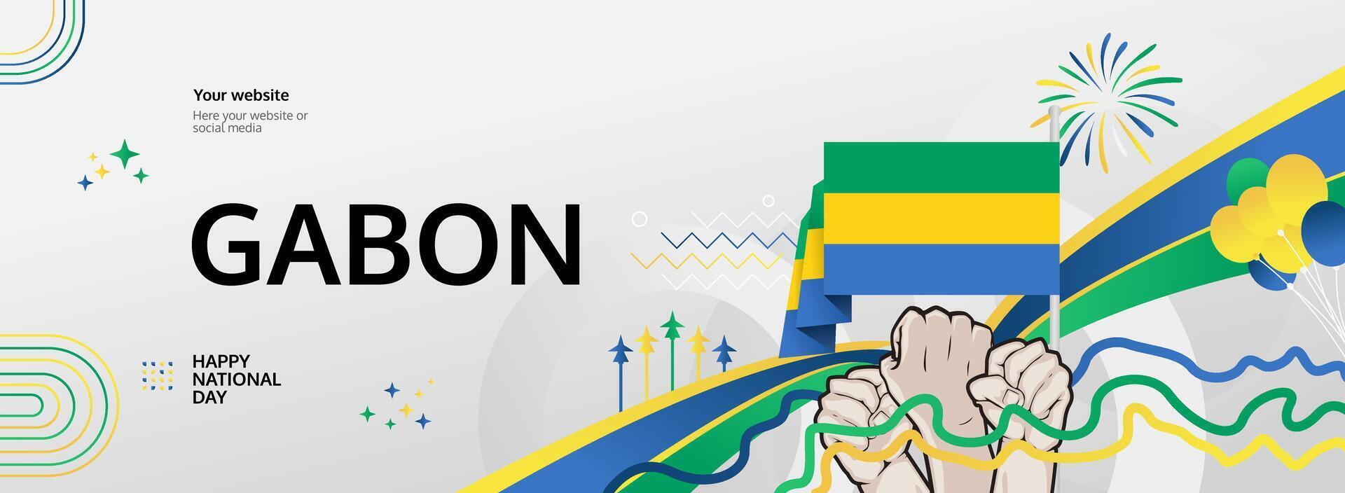 Gabon Independence Day bold banner. 17 Aug Happy National Day. Festive templates in flag colors, ideal for festivals, posters, and holiday promotions. vector