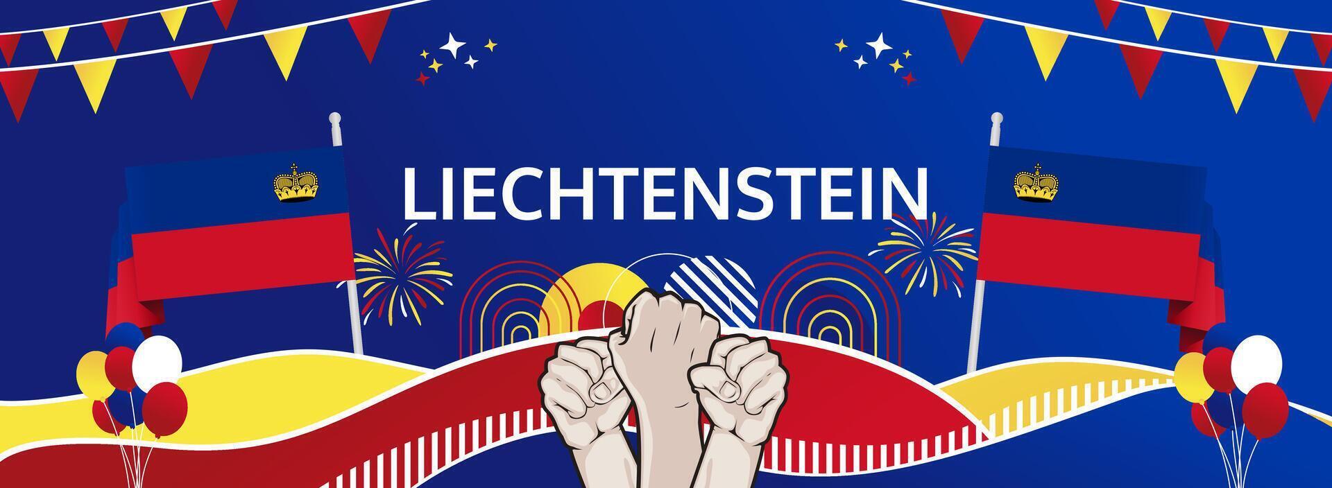 Liechtenstein National Day festive banner. 15 Aug Happy National Day. Elegant templates in flag colors, great for celebrations, posters, and tourism campaigns. vector